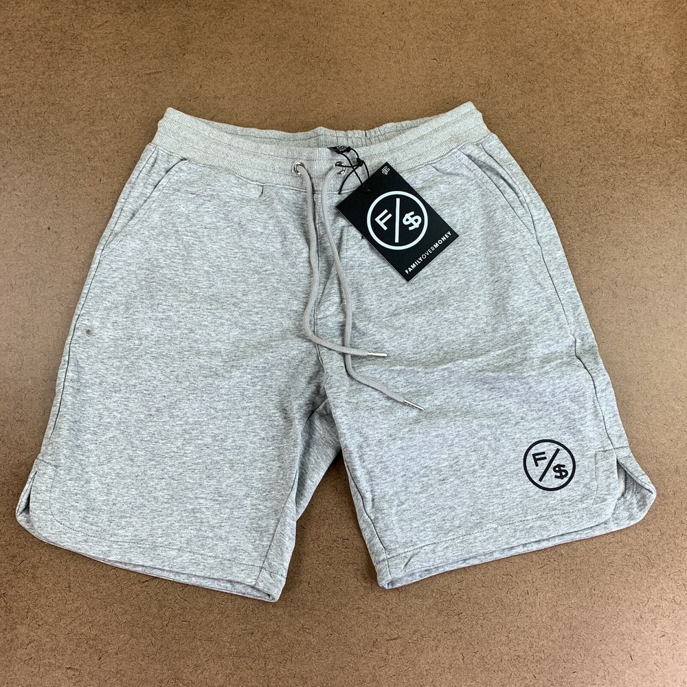 Fly Supply Family Over Money Men's Size Medium Heather Gray Drawstring Shorts